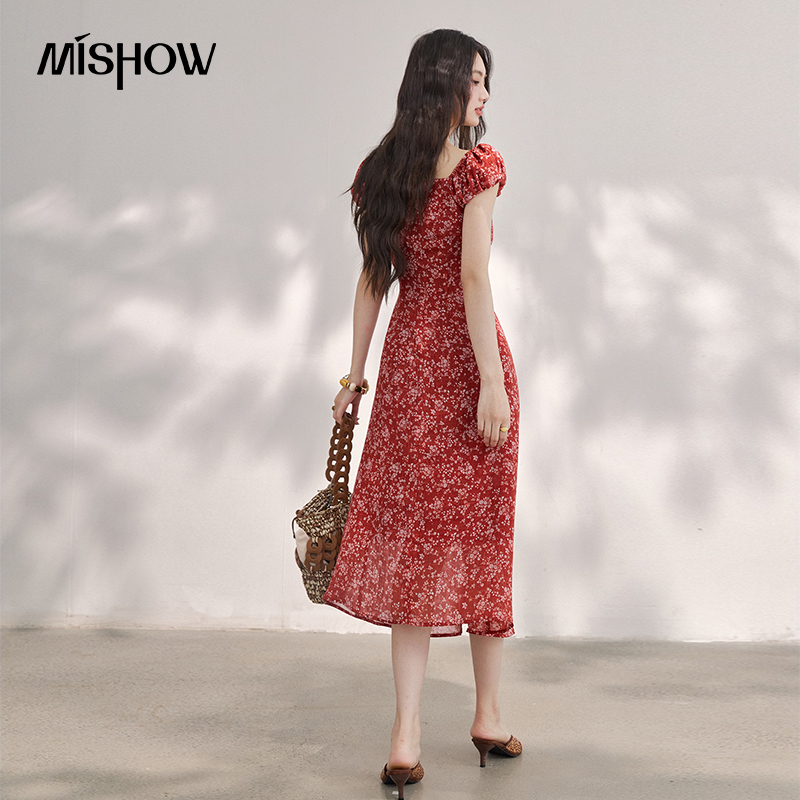 MISHOW レディース ヴィンテージ レッド 花柄 シフォ - French Vintage Floral Midi Dress のレビューと価格