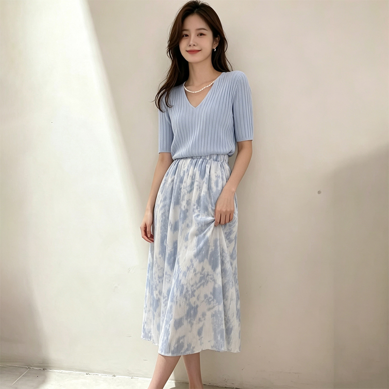 2026年夏 優しい半袖VネックTシャツワンピースセット レ - Korean Style A Line Shirt Dress のレビューと価格