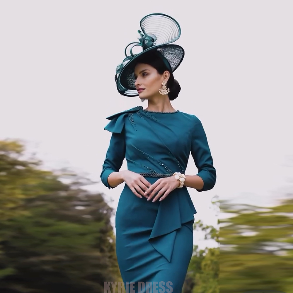 エレガントな花嫁の母ドレス カスタマイズされた 3/4 袖  - Elegant Satin Evening Gown Split のレビューと価格