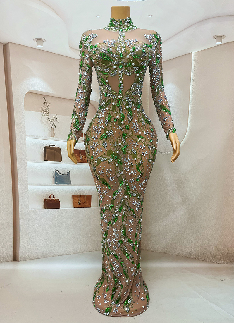 長いキラキララインストーンダンサードレス、豪華なイブニングド - Sparkly Rhinestone Club Party Dress のレビューと価格