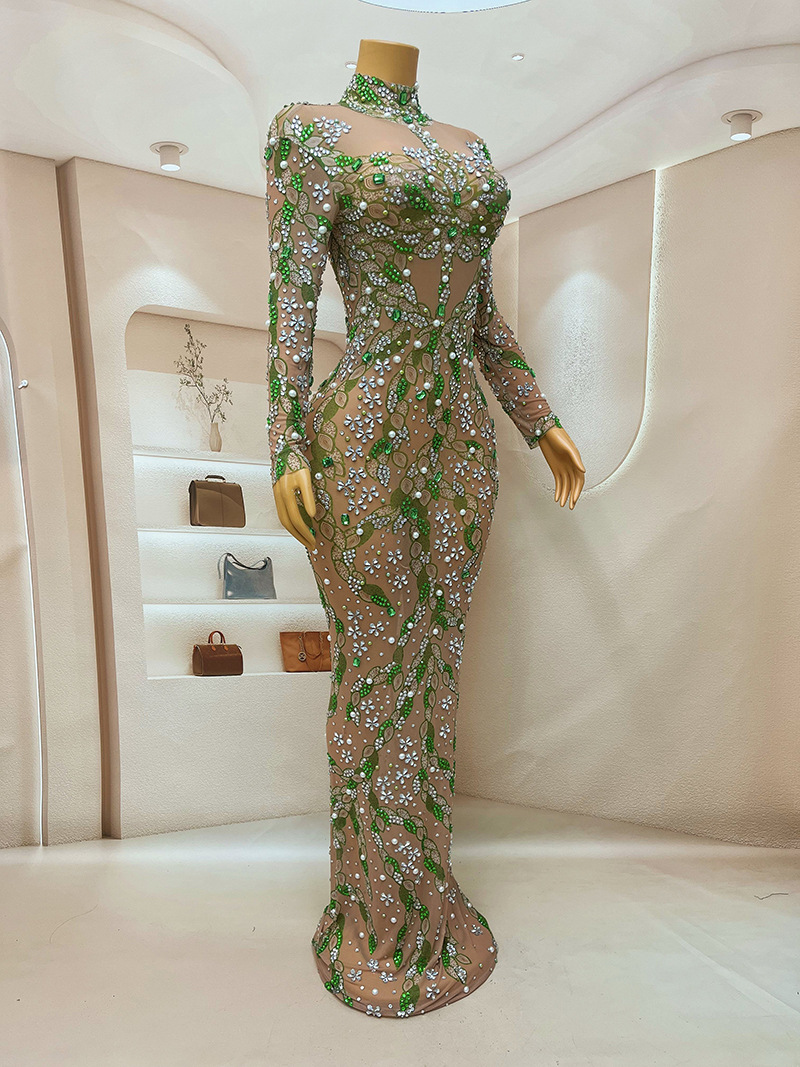 長いキラキララインストーンダンサードレス、豪華なイブニングド - Sparkly Rhinestone Club Party Dress のレビューと価格