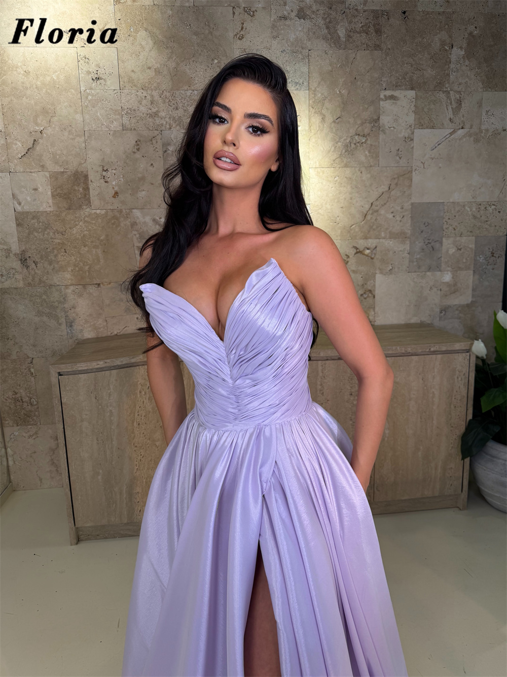 ライラックエレガントな 3 ピースビーズプロムドレスアラビア - Elegant Satin Evening Gown Split のレビューと価格