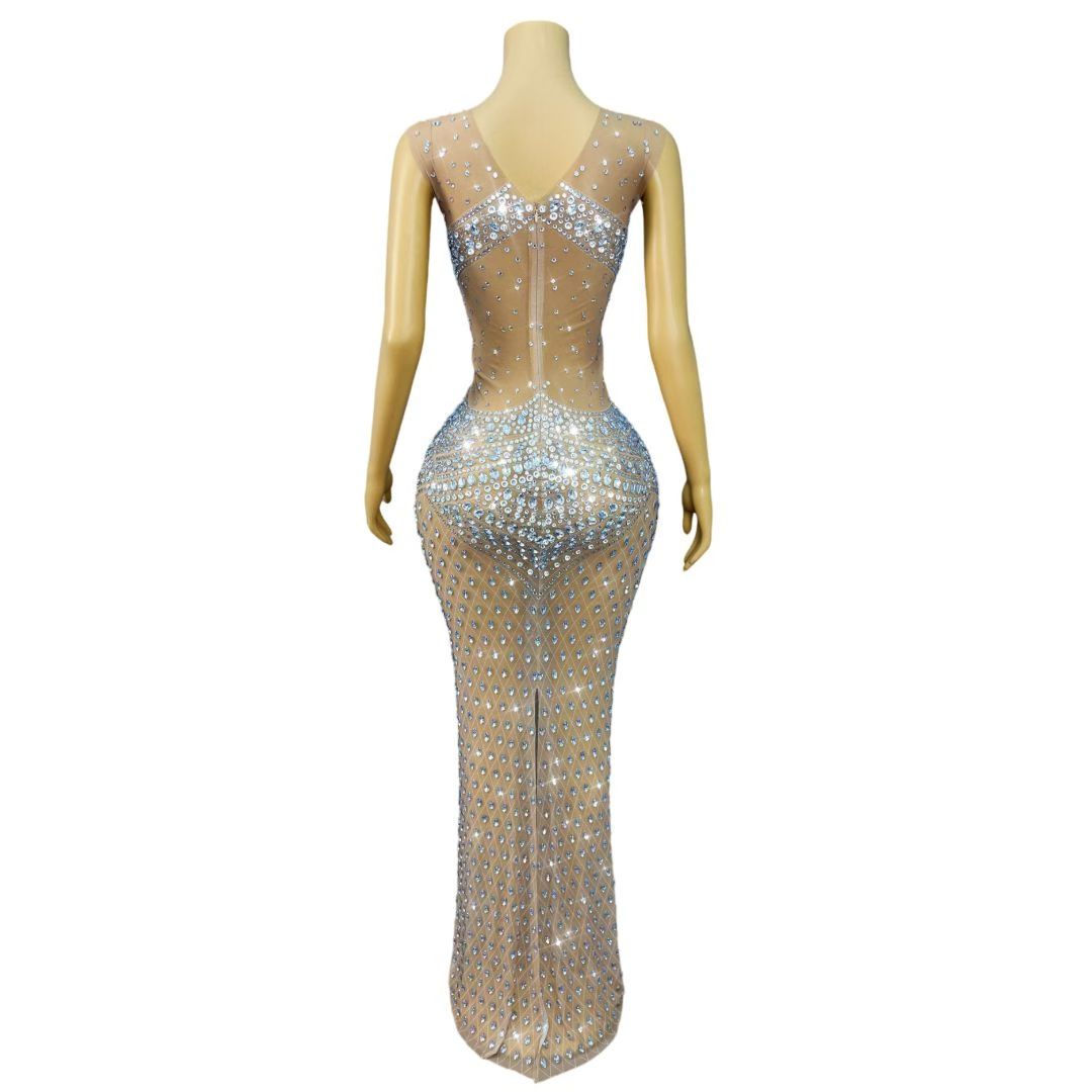 女性用キラキラ輝くラインストーンノースリーブイブニングドレス - Sparkly Rhinestone Club Party Dress のレビューと価格