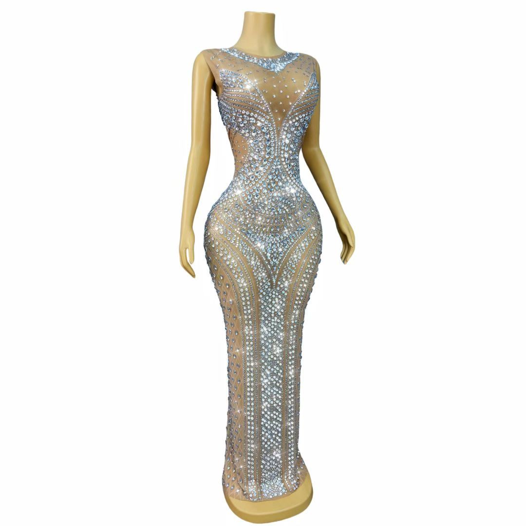 女性用キラキラ輝くラインストーンノースリーブイブニングドレス - Sparkly Rhinestone Club Party Dress のレビューと価格