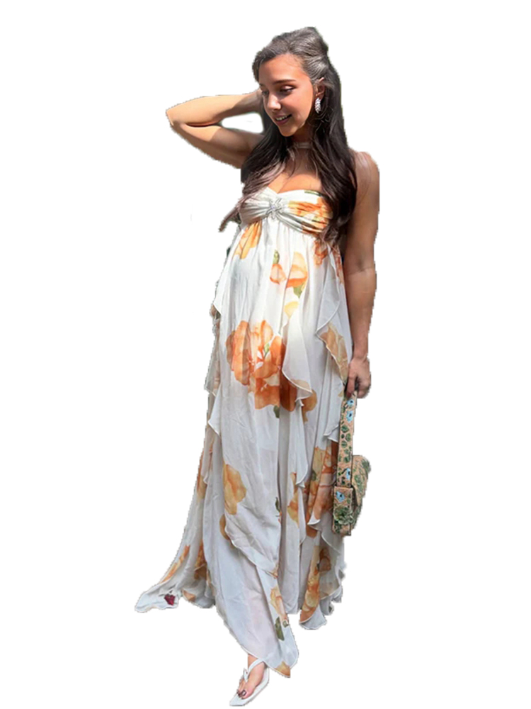 ボヘミアン風花柄マタニティフォトシュートドレス ビーチシフォ - Boho Summer Beach Maxi Dress のレビューと価格
