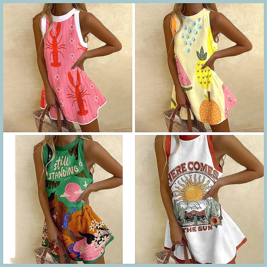 レディース パイナップルプリント ノースリーブドレス - 夏 - Dresses のレビューと価格