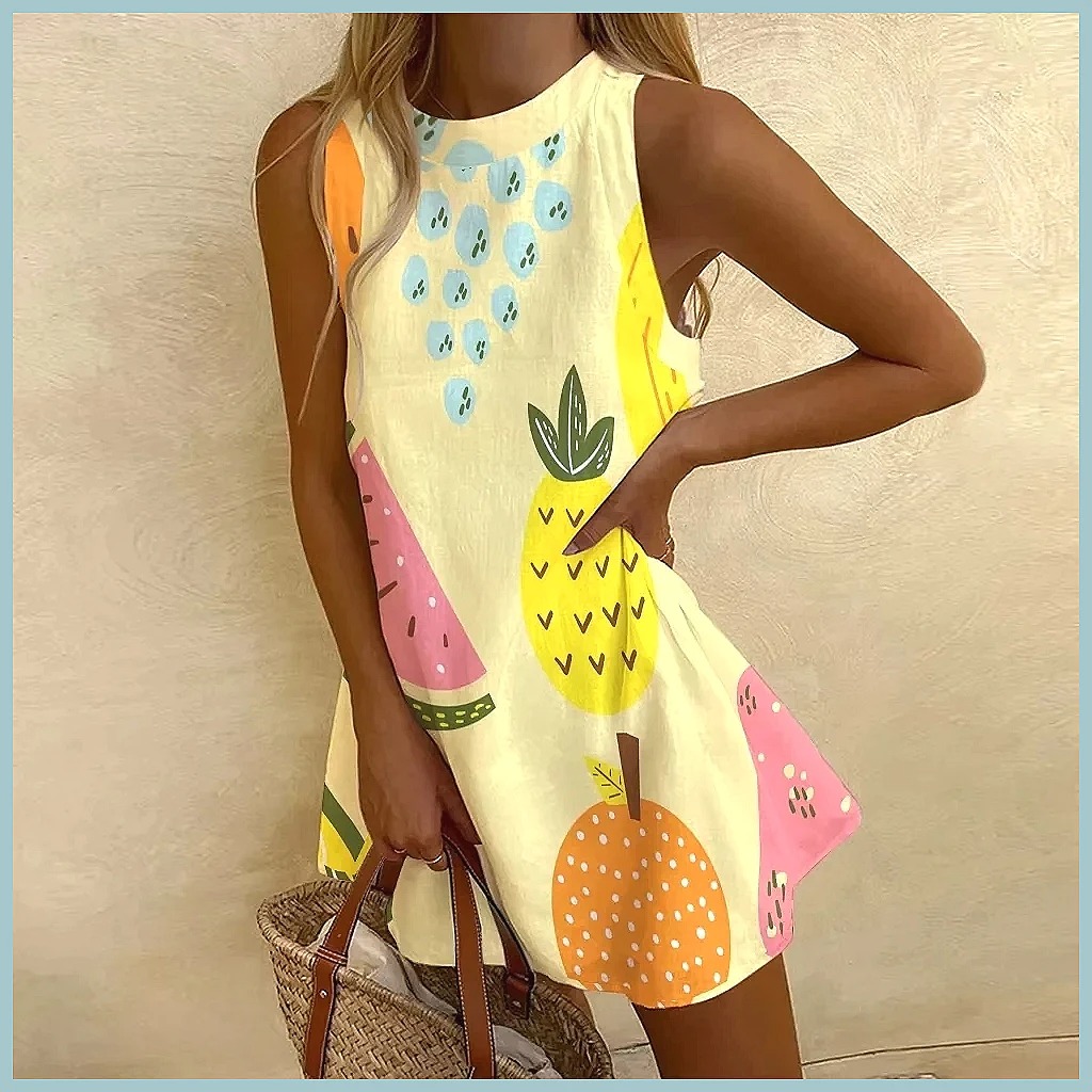 レディース パイナップルプリント ノースリーブドレス - 夏 - Dresses のレビューと価格