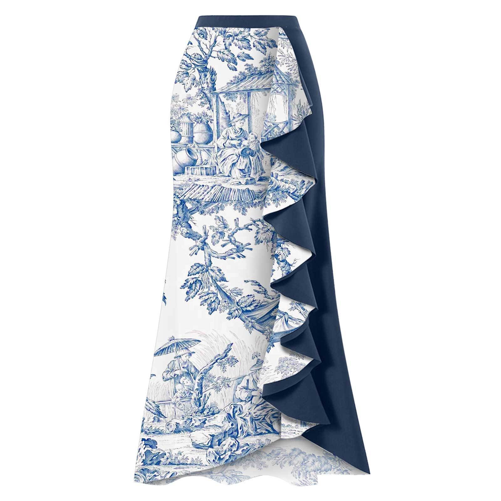 女性用ビキニ タンキニ 青と白のトワルプリントビキニ ワンシ - Skirts のレビューと価格