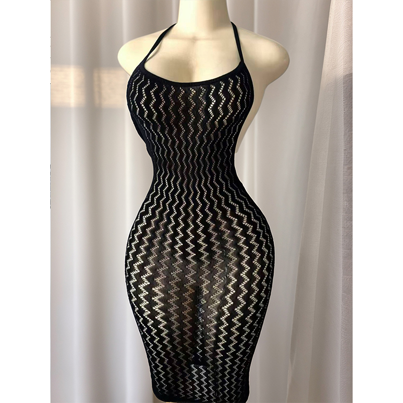 メッシュビーチカバーアップドレス レディース ホローアウト  - Sexy Mesh Sheer Bodycon Dress のレビューと価格