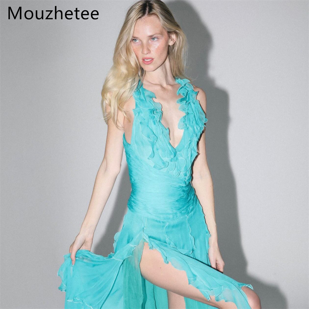 Mouzhetee シンプルな A ライン V ネックサイド - Elegant Satin Evening Gown Split のレビューと価格