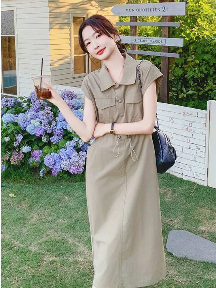 スリムフィットプラスサイズ韓国風通勤シャツワンピース レディ - Korean Style A Line Shirt Dress のレビューと価格