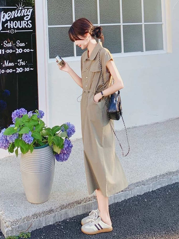 スリムフィットプラスサイズ韓国風通勤シャツワンピース レディ - Korean Style A Line Shirt Dress のレビューと価格