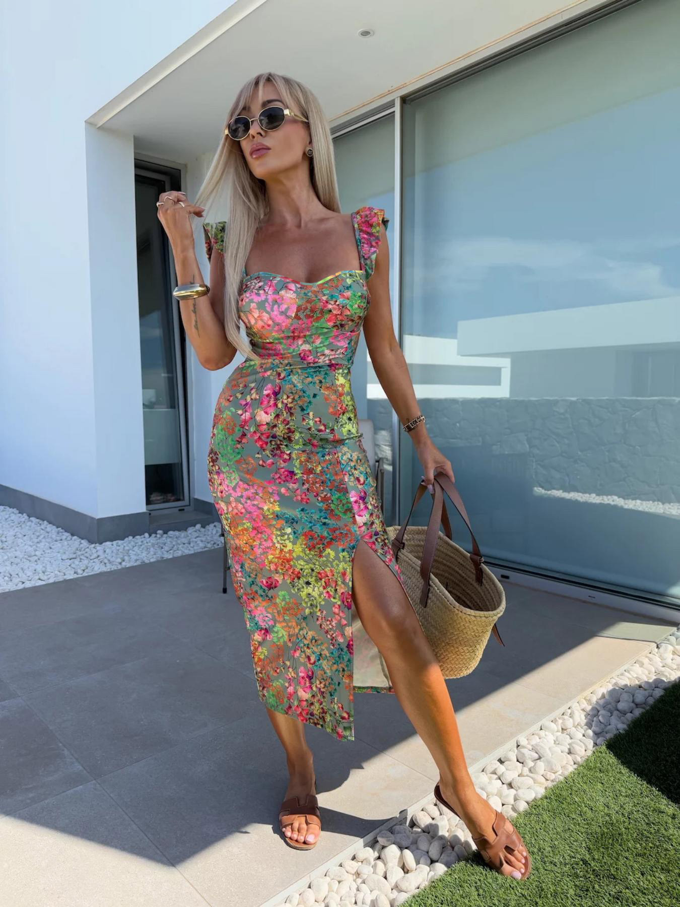 新しい欧米風夏のエレガントなデザイン、フレンチフラワーデザイ - French Vintage Floral Midi Dress のレビューと価格