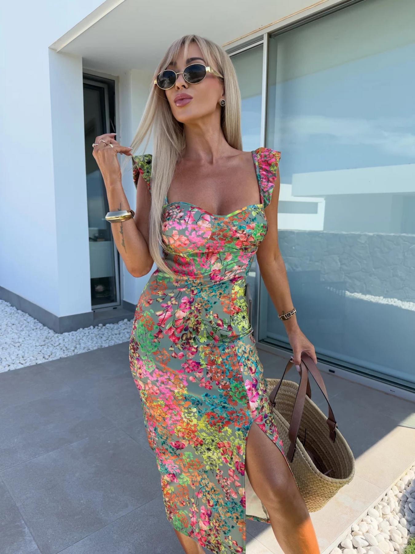 新しい欧米風夏のエレガントなデザイン、フレンチフラワーデザイ - French Vintage Floral Midi Dress のレビューと価格
