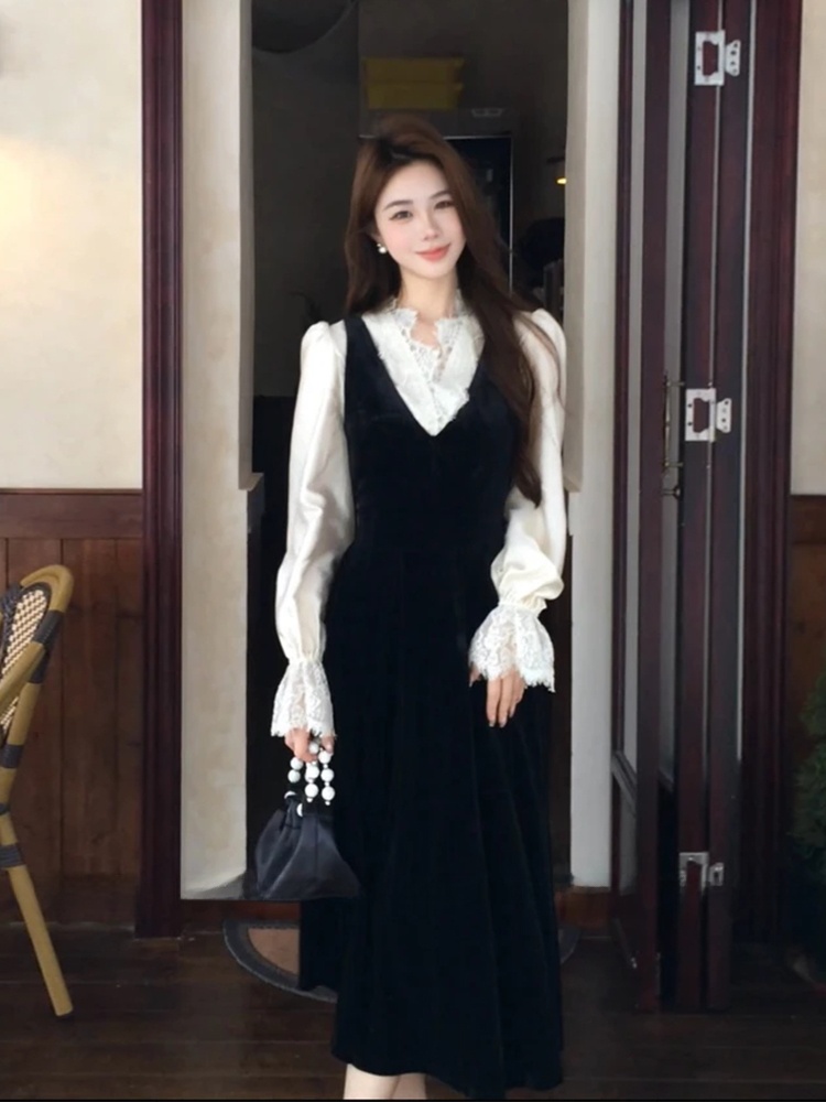 XZY シックなレースパッチワークシルクシャツ女性の初秋ベル - Korean Style A Line Shirt Dress のレビューと価格