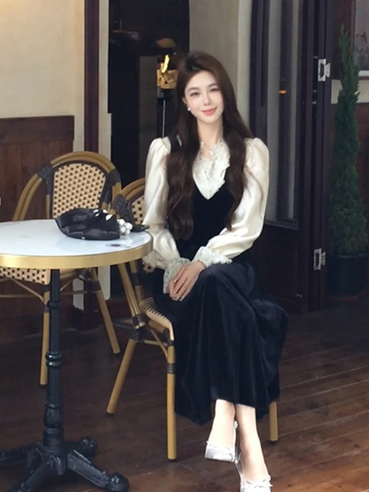 XZY シックなレースパッチワークシルクシャツ女性の初秋ベル - Korean Style A Line Shirt Dress のレビューと価格