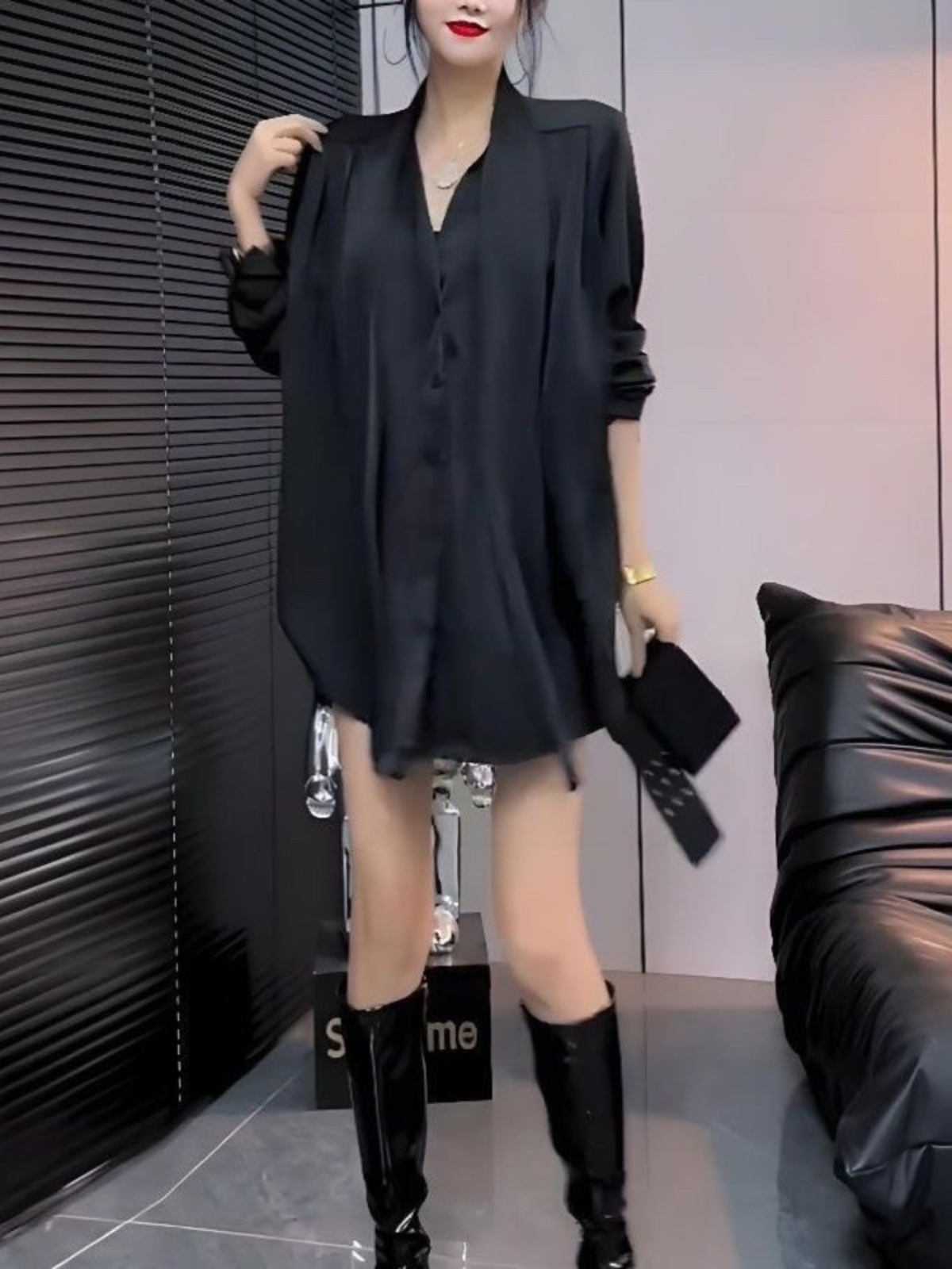 ホワイトシルクシャツドレス女性の秋ハイウエストAラインショー - Korean Style A Line Shirt Dress のレビューと価格