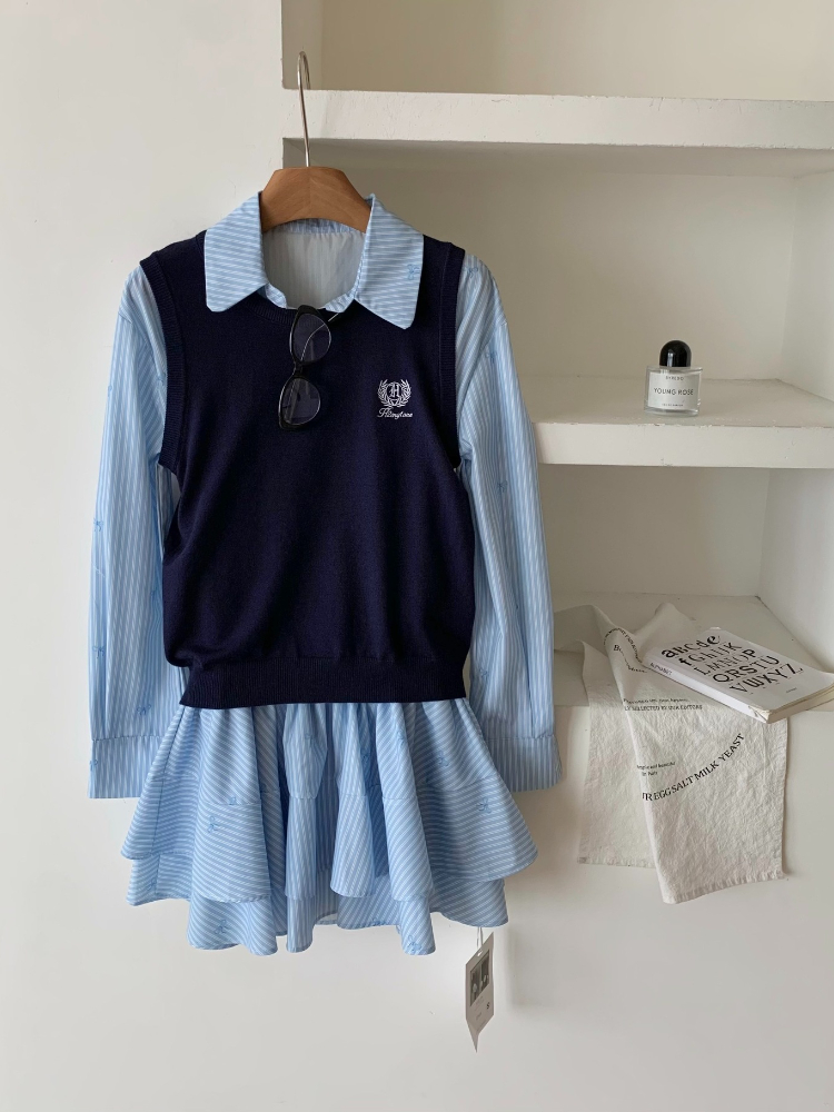 春秋韓国ファッションカレッジスタイルツーピースセット女性長袖 - Korean Style A Line Shirt Dress のレビューと価格