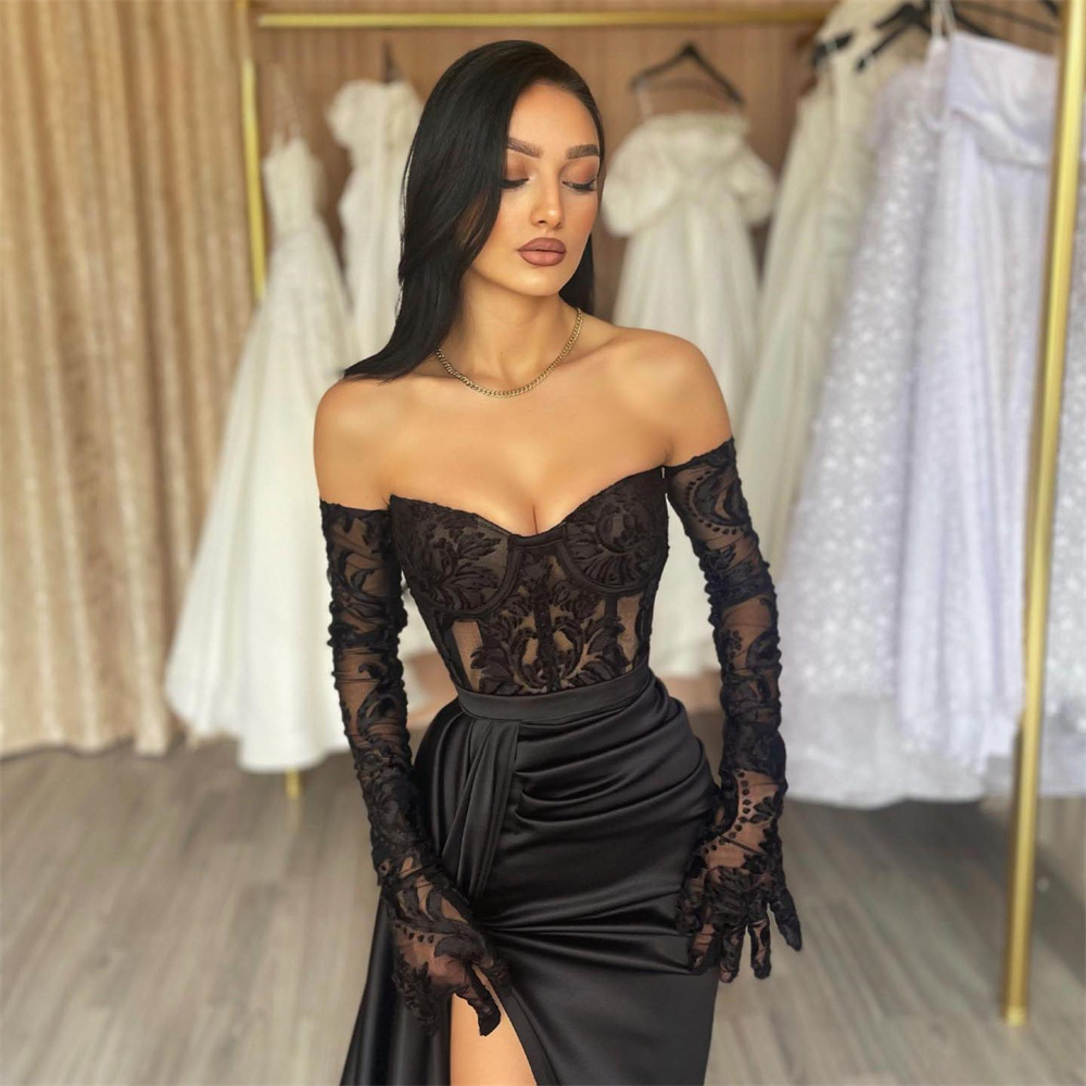 女性のための人魚の形をしたレースのイブニングドレス,エレガン - Elegant Satin Evening Gown Split のレビューと価格