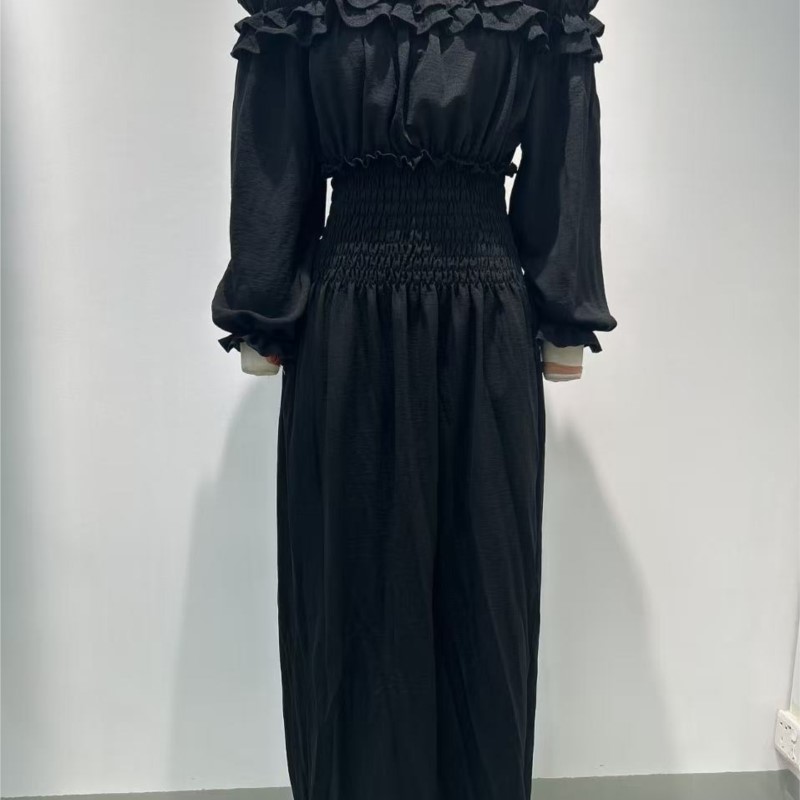 女性用オフショルダーラッフルマキシドレス、ロングランタンスリ - Off Shoulder Puff Sleeve Sundress のレビューと価格