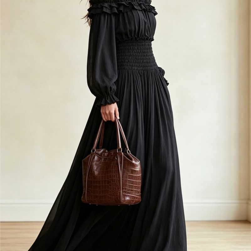 女性用オフショルダーラッフルマキシドレス、ロングランタンスリ - Off Shoulder Puff Sleeve Sundress のレビューと価格