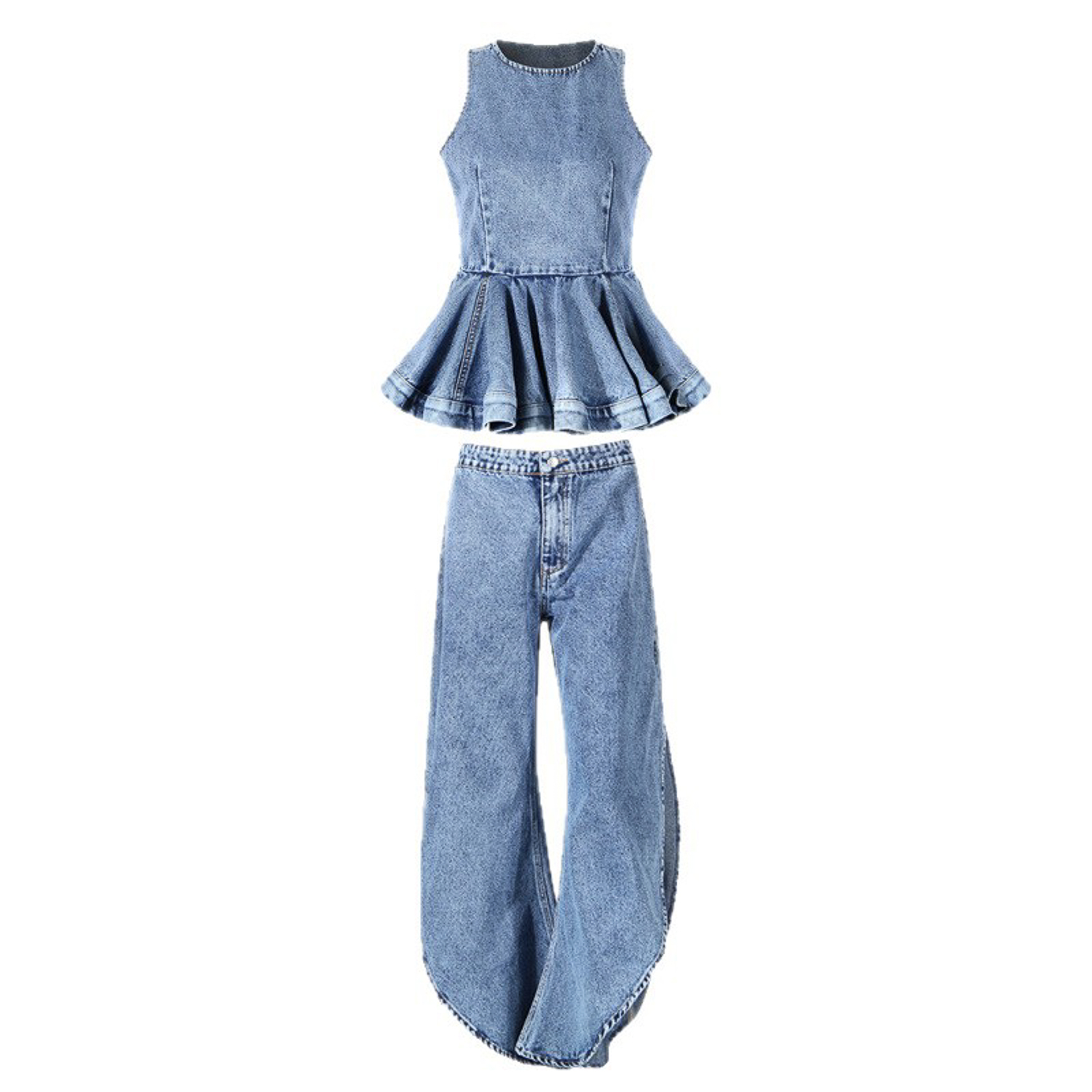 Y2K レディース デニム ツーピースセットアップ ノースリ - Jeans のレビューと価格