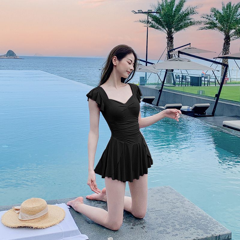 控えめなタンキニドレス水着女性用フリル裾フルカバースイムドレ - Dresses のレビューと価格