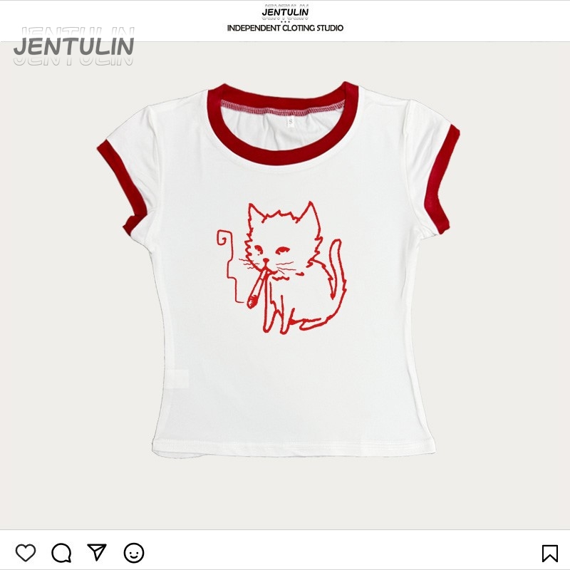 韓国スタイルY2K 90年代クロップトップ原宿ストリートウェ - Y2K Graphic Baby Tee Crop のレビューと価格
