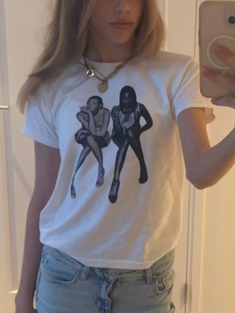 原宿-レディースプリントTシャツ,夏服,ヴィンテージスタイル - Y2K Graphic Baby Tee Crop のレビューと価格