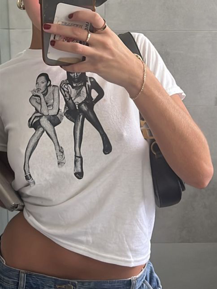 原宿-レディースプリントTシャツ,夏服,ヴィンテージスタイル - Y2K Graphic Baby Tee Crop のレビューと価格