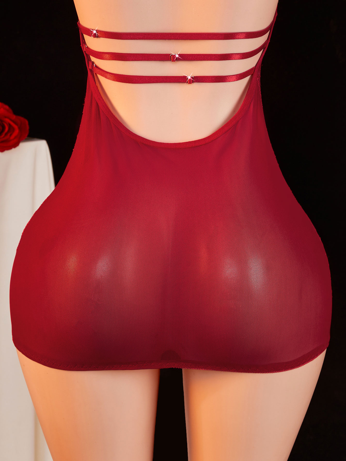 シアーレースベビードール女性用ホルターネックディープVプラン - Sexy Mesh Sheer Bodycon Dress のレビューと価格