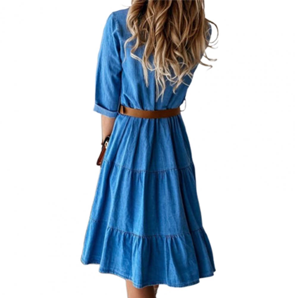 デニムワンピース 七分袖 ベルト付き ターンダウンカラー 春 - French Vintage Floral Midi Dress のレビューと価格