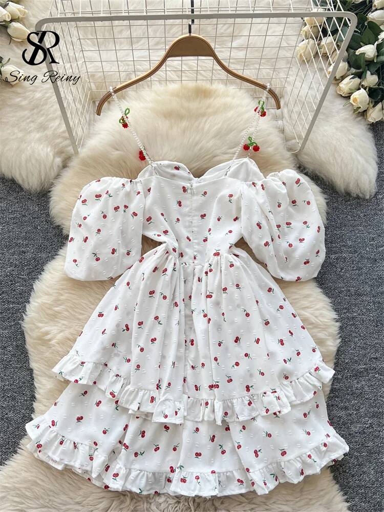 フェアリーコア風バケーションサマードレス レディース パフス - Off Shoulder Puff Sleeve Sundress のレビューと価格