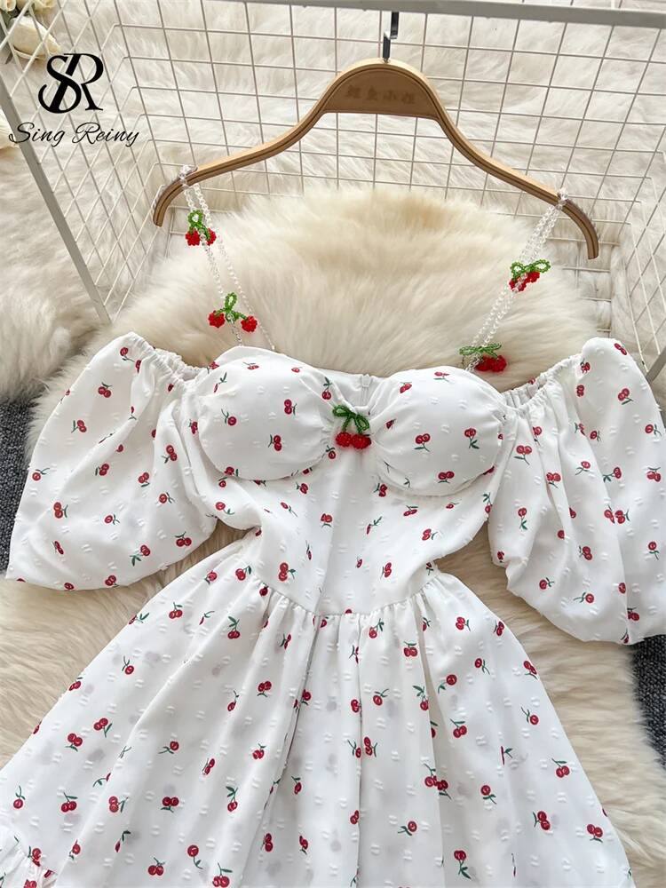 フェアリーコア風バケーションサマードレス レディース パフス - Off Shoulder Puff Sleeve Sundress のレビューと価格